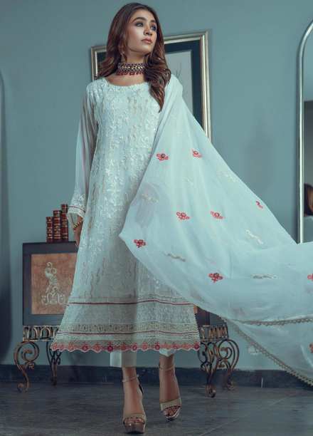 Fascino Embroidered Chiffon Suits Unstitched 3 Piece FN21Z Blanche - Luxury Collection