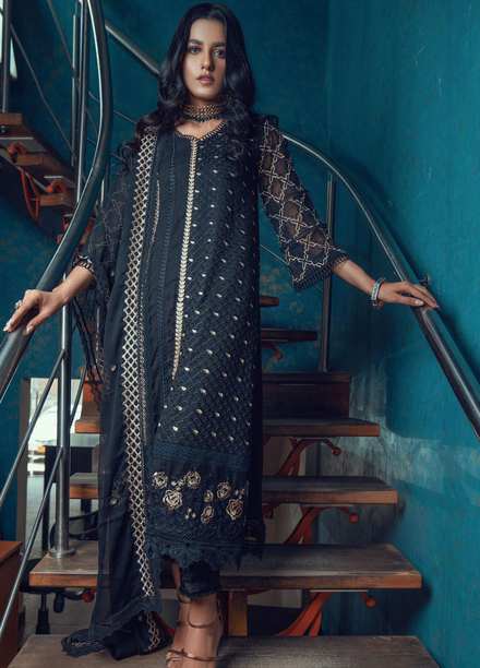 Fascino Embroidered Chiffon Suits Unstitched 3 Piece FN21Z Noire - Luxury Collection