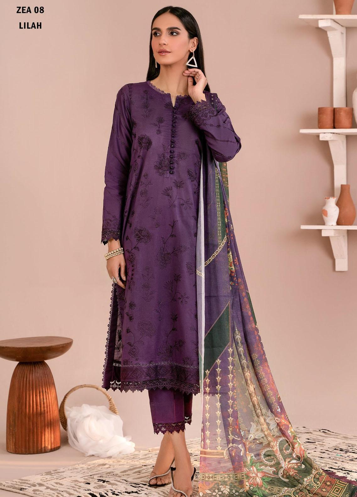 Zaha Embroidered Lawn Suits Unstitched 3 Piece ZL24-08A - Summer Collection