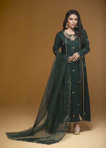 Zebaqi Luxury Pret  Cotton Silk 3 Piece Suit AKHDAR