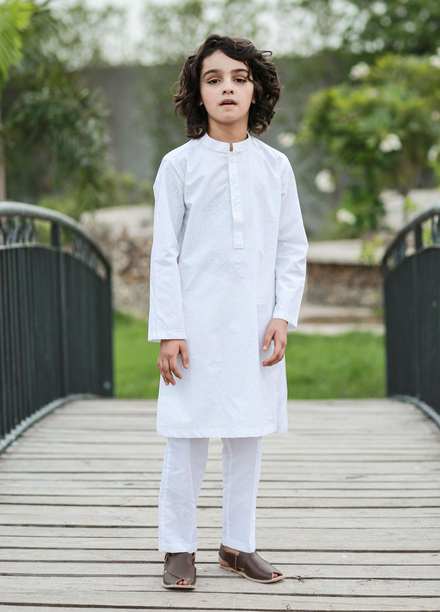 Ziva Cotton Formal Boys Kurta Pajama -  ZA21B White K-T