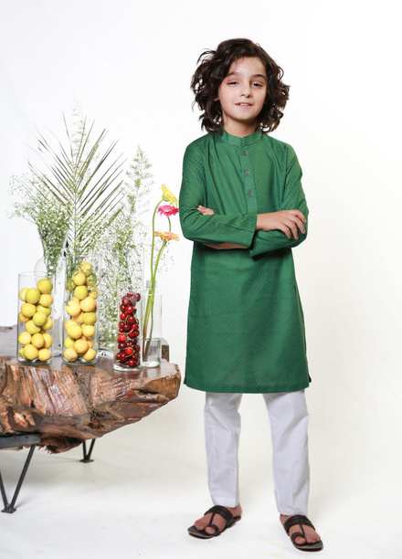 Ziva Jacquard Formal Kurta Pajama for Boys -  ZA21B Green K-T