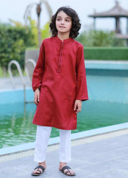 Ziva Jacquard Formal Boys Kurta Pajama -  ZA21B Maroon K-T