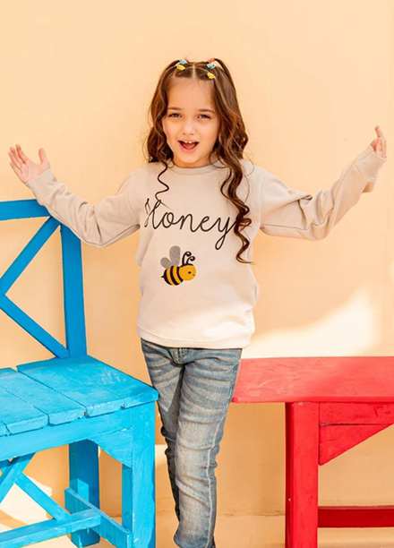 Ziva Fleece Casual Sweat Shirt for Girls -  ZA21T Honey Bee