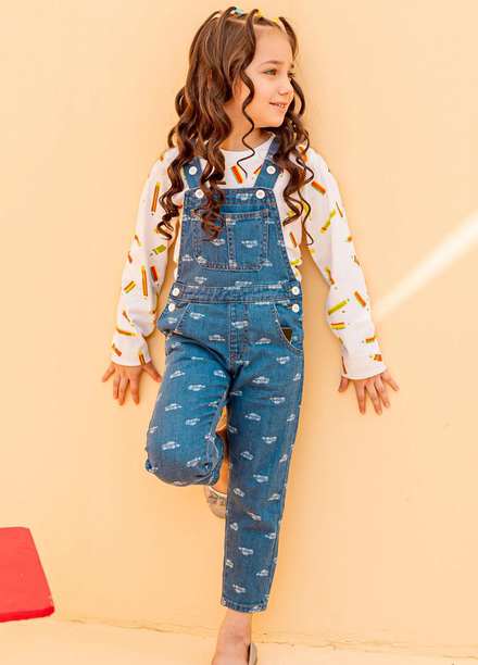 Ziva Denim Casual Girls Dungaree -  ZA21T Cars