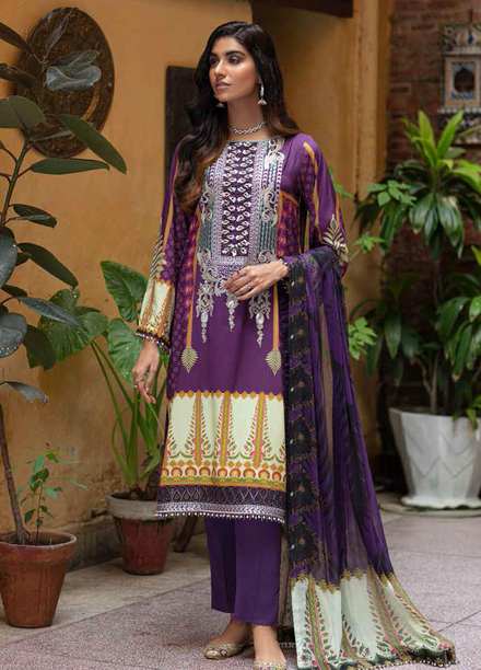 Zoya by Rang Rasiya Embroidered Linen Suits Unstitched 3 Piece RR21ZL 10 Berry - Winter Collection