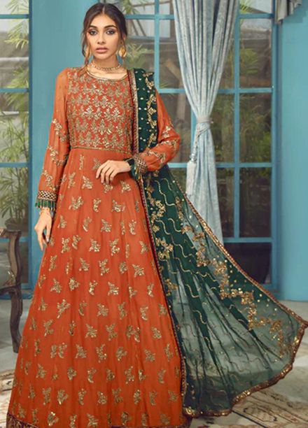 Rangrez By Zarif Embroidered  Suits Unstitched 3 Piece ZR 07 RUST - Luxury Collection