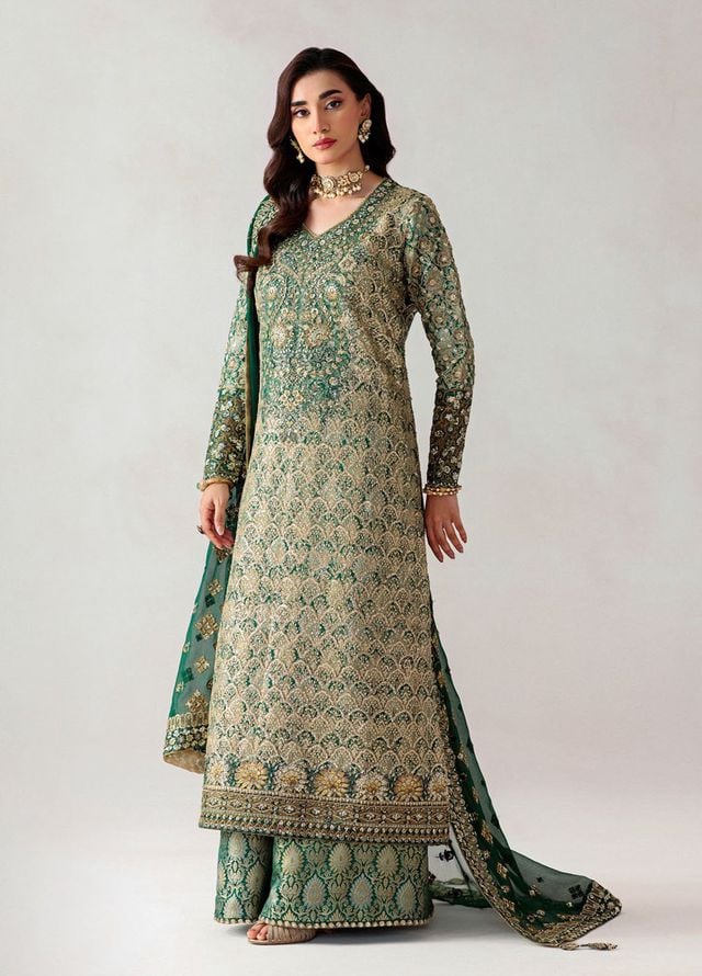 Aik Atelier Embroidered Jamawar Suits Unstitched 3 Piece AIK25UF D-01 - Formals Collection