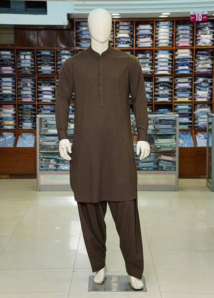 Aizaz Zafar Wash N Wear Formal Kameez Shalwar for Men -  D-85 Brown