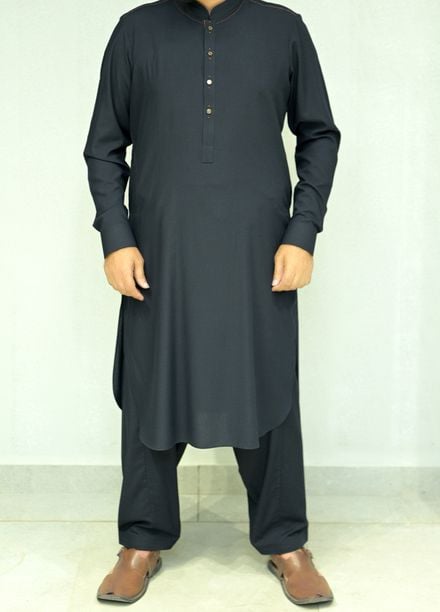 Aizaz Zafar Pret Plain wash N wear Shalwar-Kameez D-407 Navy Blue