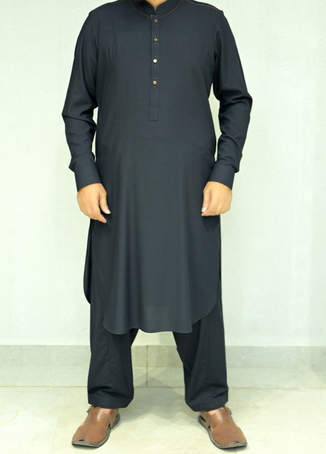 Aizaz Zafar Pret Plain wash N wear Shalwar-Kameez D-407 Navy Blue