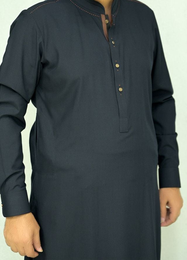 Aizaz Zafar Pret Plain wash N wear Shalwar-Kameez D-407 Navy Blue