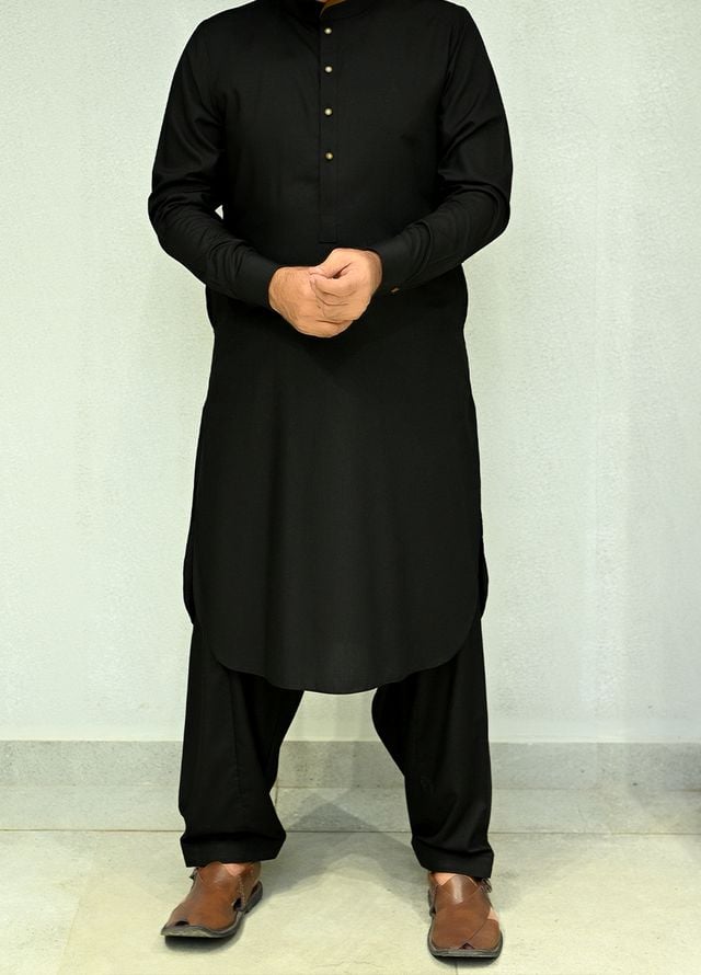 Aizaz Zafar Pret Plain wash N wear Shalwar-Kameez D-685-416 Black