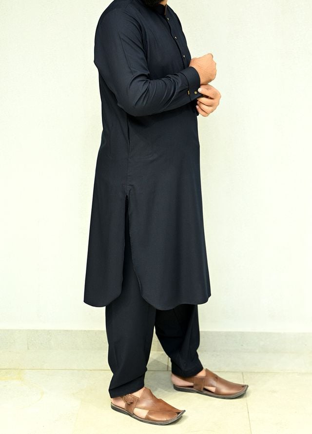 Aizaz Zafar Pret Plain wash N wear Shalwar-Kameez D-685-416 Navy Blue