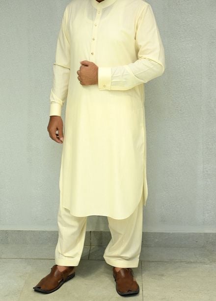 Aizaz Zafar Pret Plain wash N wear Shalwar-Kameez D-685-417 Cream