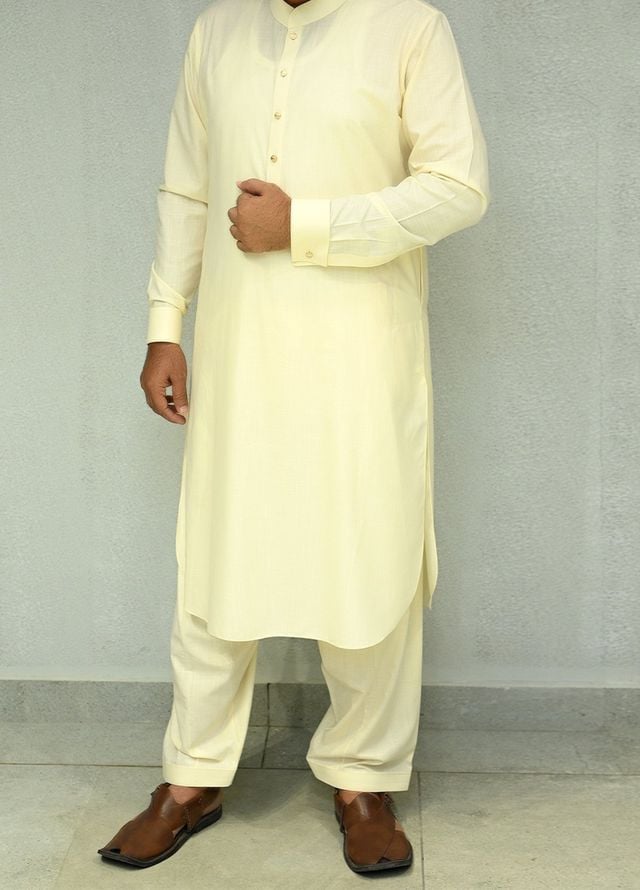 Aizaz Zafar Pret Plain wash N wear Shalwar-Kameez D-685-417 Cream