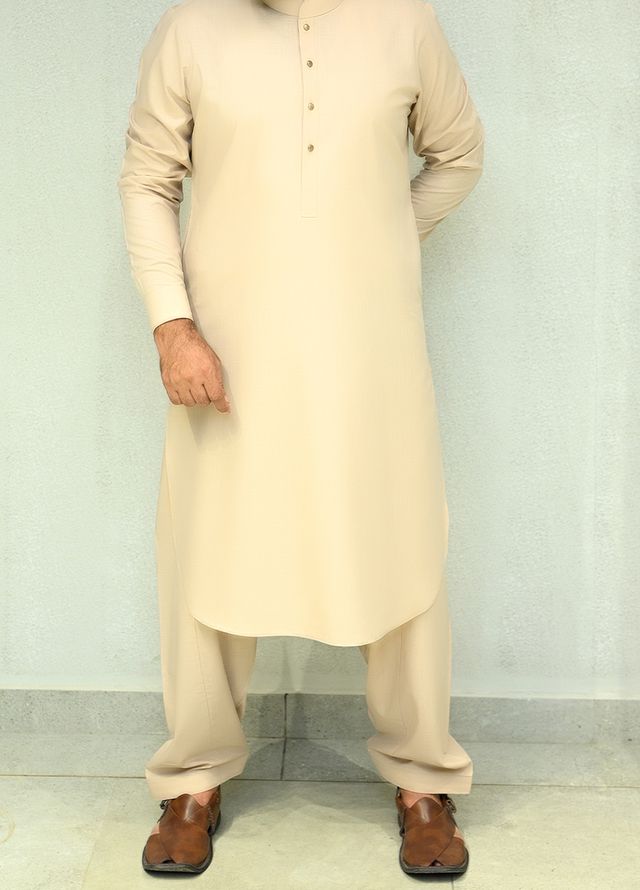 Aizaz Zafar Pret Plain wash N wear Shalwar-Kameez D-685-417 Fawn