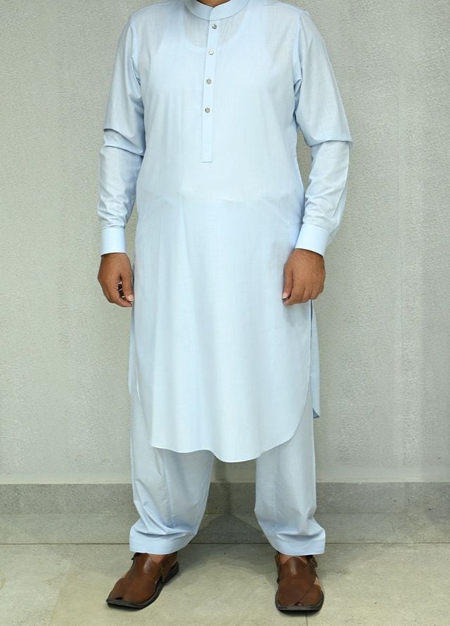 Aizaz Zafar Pret Plain wash N wear Shalwar-Kameez D-685-417 Sky Blue