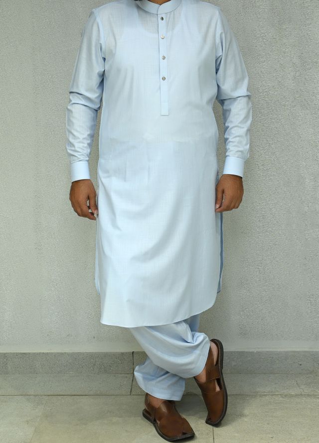 Aizaz Zafar Pret Plain wash N wear Shalwar-Kameez D-685-417 Sky Blue