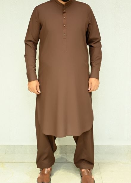 Aizaz Zafar Pret Plain wash N wear Shalwar-Kameez D-685 Brown