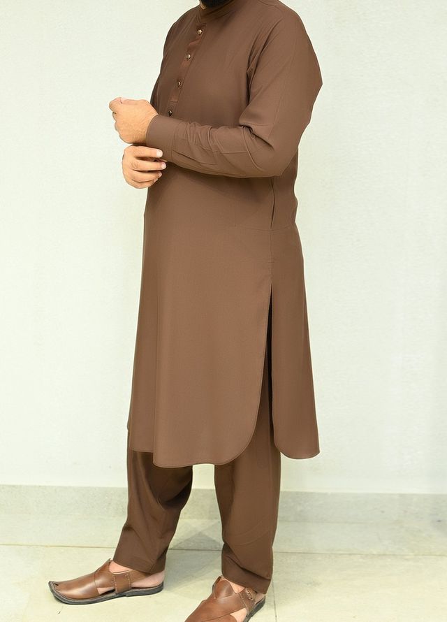 Aizaz Zafar Pret Plain wash N wear Shalwar-Kameez D-685 Brown