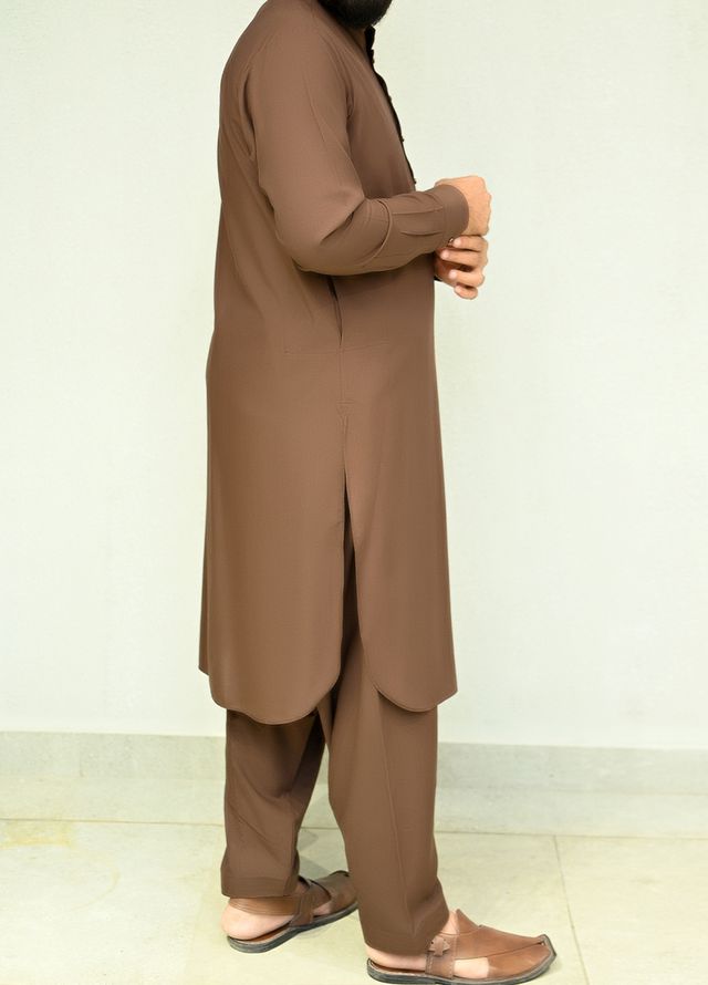 Aizaz Zafar Pret Plain wash N wear Shalwar-Kameez D-685 Brown