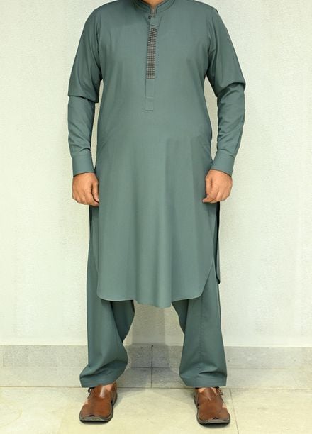 Aizaz Zafar Pret Plain wash N wear Shalwar-Kameez D-685 Grey