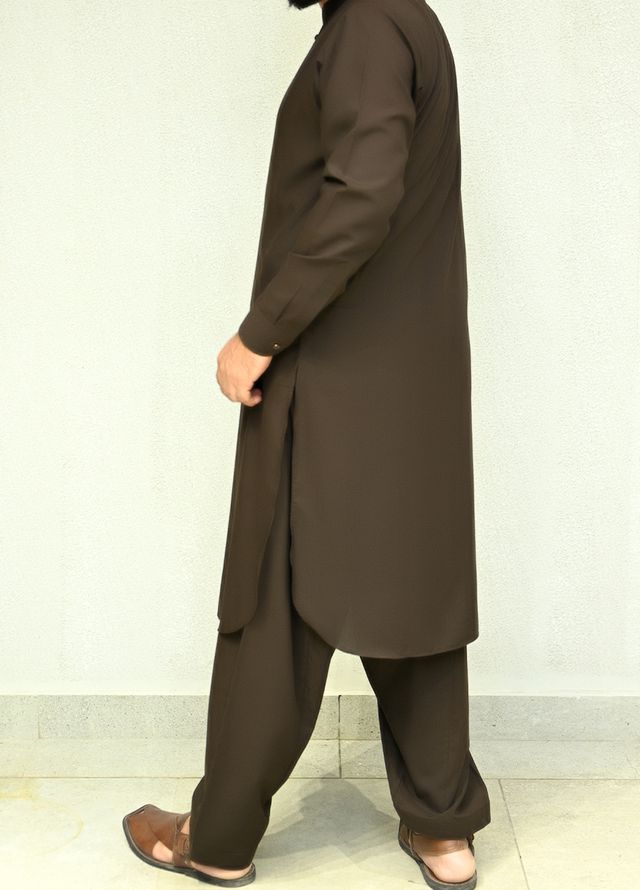Aizaz Zafar Pret Plain wash N wear Shalwar-Kameez D-685Dark Brown