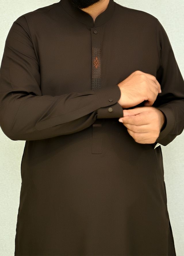 Aizaz Zafar Pret Plain wash N wear Shalwar-Kameez D-685Dark Brown