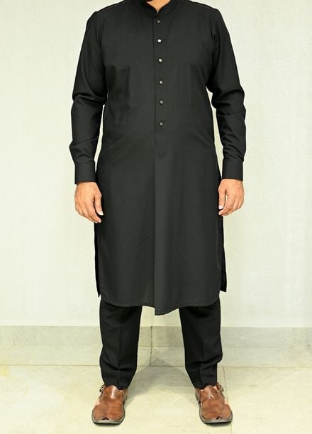 Aizaz Zafar Pret Plain wash N wear Shalwar-Kameez D-686 408 Black