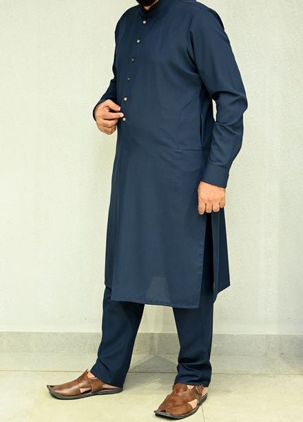 Aizaz Zafar Pret Plain wash N wear Shalwar-Kameez D-686 408 Blue