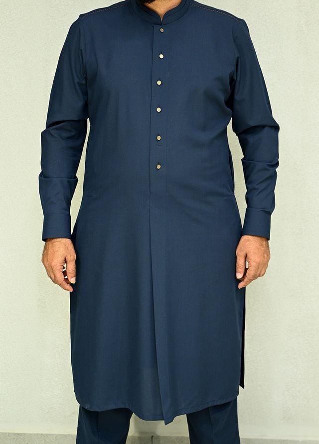 Aizaz Zafar Pret Plain wash N wear Shalwar-Kameez D-686 408 Blue