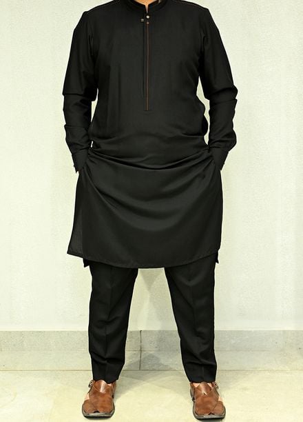 Aizaz Zafar Pret Plain wash N wear Shalwar-Kameez D-686-410 Black