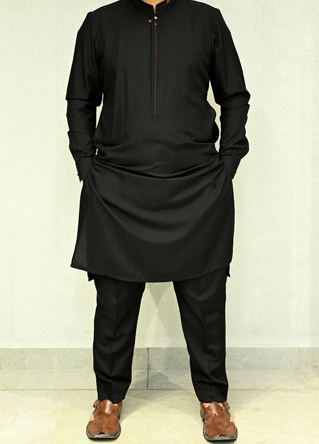 Aizaz Zafar Pret Plain wash N wear Shalwar-Kameez D-686-410 Black