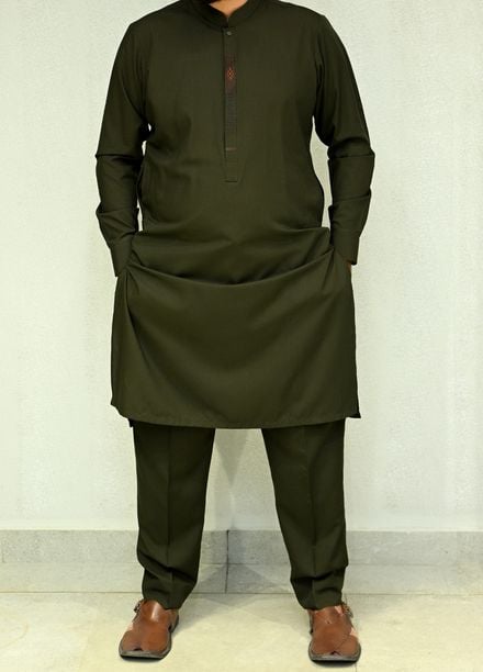 Aizaz Zafar Pret Plain wash N wear Shalwar-Kameez D-686 Khaki