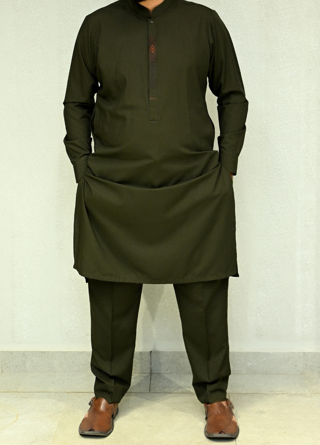 Aizaz Zafar Pret Plain wash N wear Shalwar-Kameez D-686 Khaki