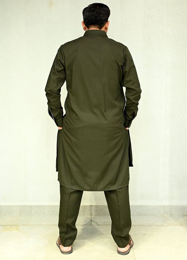 Aizaz Zafar Pret Plain wash N wear Shalwar-Kameez D-686 Khaki