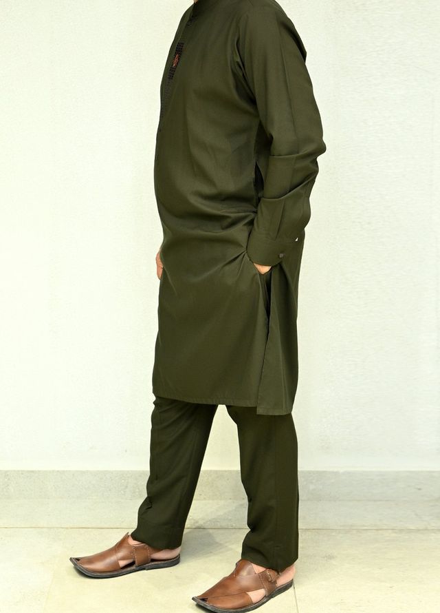 Aizaz Zafar Pret Plain wash N wear Shalwar-Kameez D-686 Khaki