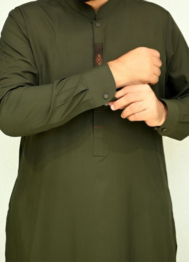 Aizaz Zafar Pret Plain wash N wear Shalwar-Kameez D-686 Khaki