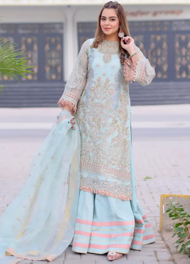 AJR Couture Embroidered Organza Suit Unstitched 3 Piece AJR24LF AFF-01 Nirvana - Luxury Collection