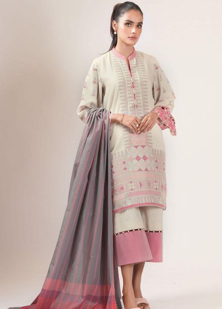 Al Karam Embroidered Jacquard Suits Unstitched 3 Piece AK22S SS-11-22 Beige - Summer Collection