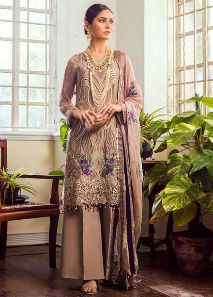 Al Zohaib Embroidered Chiffon Suits Unstitched 3 Piece AZ22FW 04 Valentino - Luxury Collection