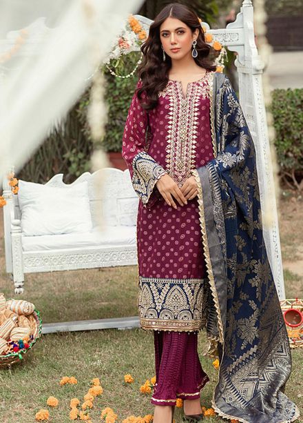 Sunehri Shaam By Al Zohaib Embroidered Jacquard Suits Unstitched 3 Piece AZ22SS 02 - Luxury Collection