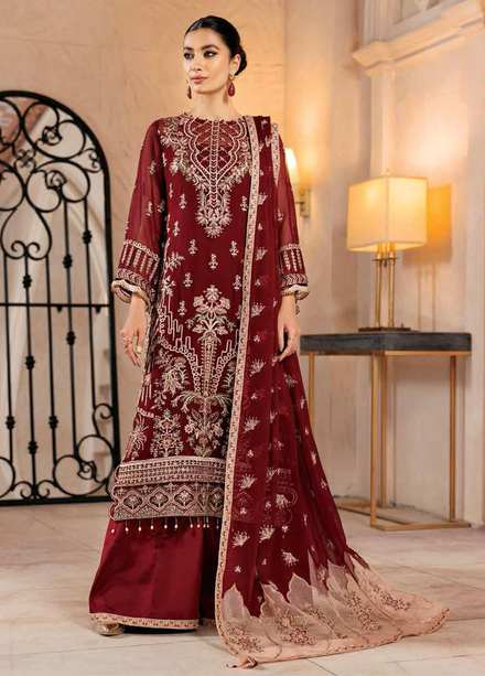Alizeh Fashion by Bilal Embroidery Embroidered Chiffon Suit Unstitched 3 Piece AFB22F 03 Gulay - Festive Collection