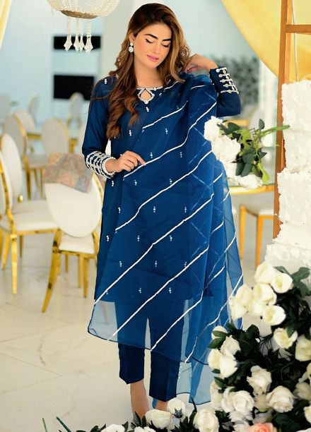 Allure by IH Pret Embroidered Katan Silk 3 Piece Suit Stardust