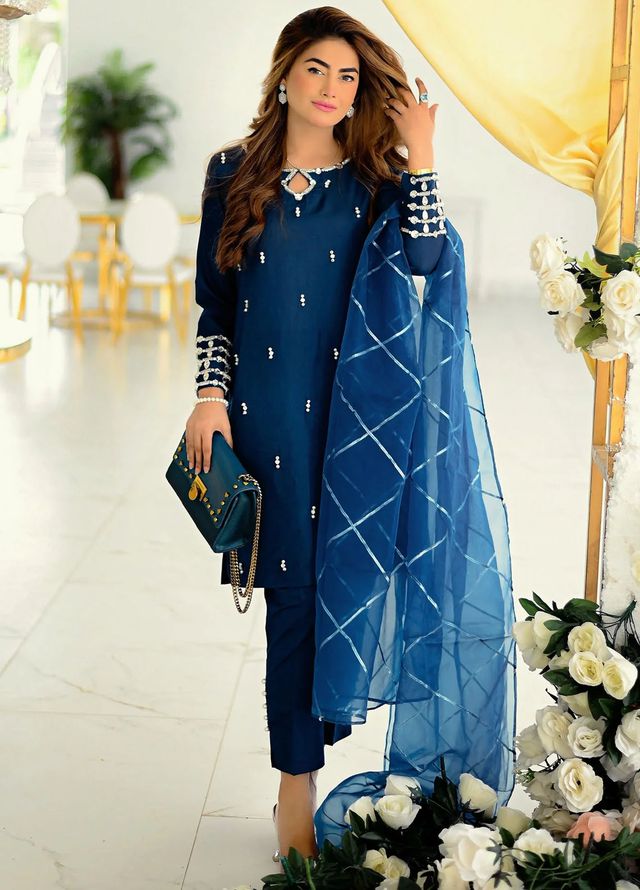 Allure by IH Pret Embroidered Katan Silk 3 Piece Suit Stardust