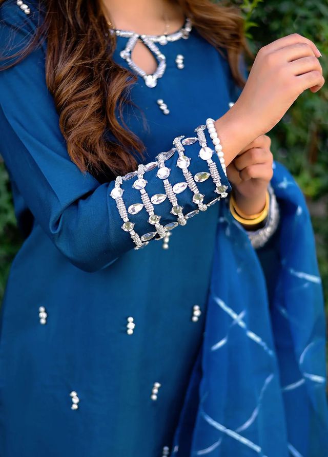 Allure by IH Pret Embroidered Katan Silk 3 Piece Suit Stardust