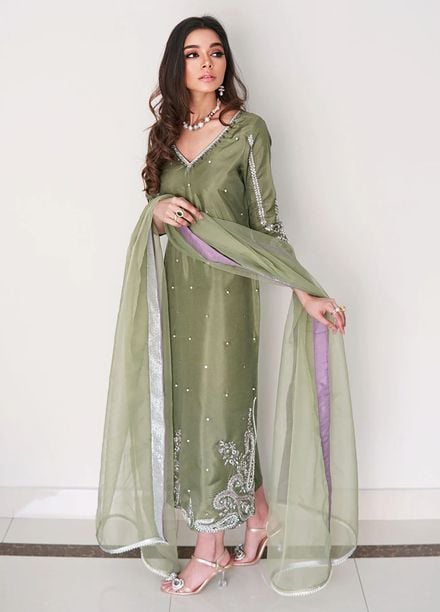 Allure by IH Pret Embroidered Raw Silk 3 Piece Suit Ayla