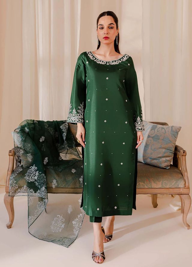 Allure by IH Pret Embroidered Raw Silk 3 Piece Suit Camelia