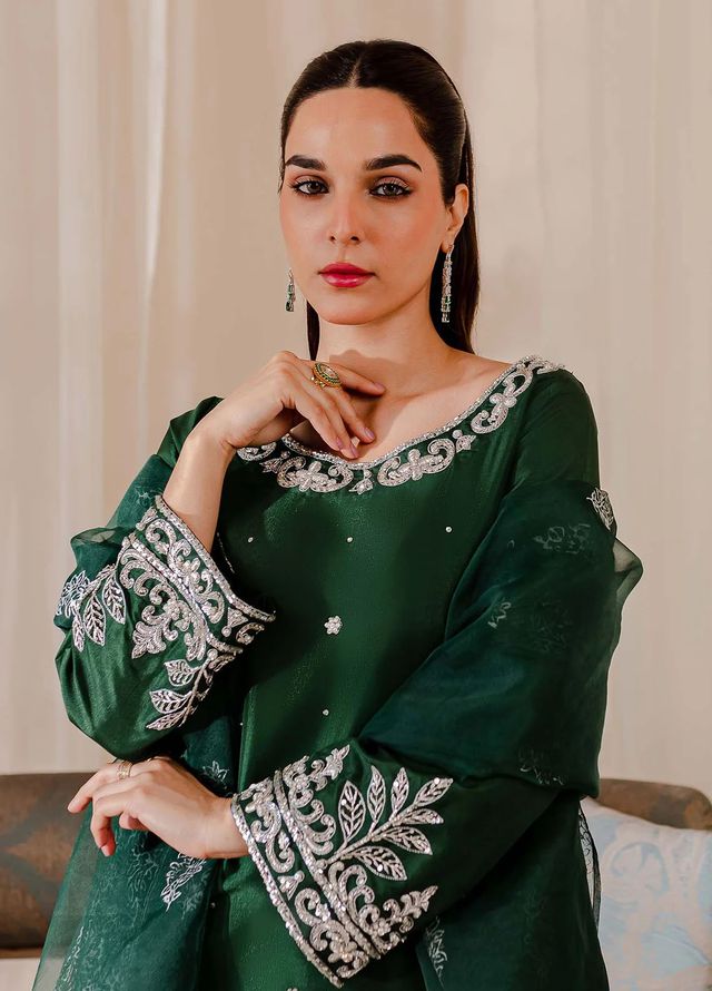 Allure by IH Pret Embroidered Raw Silk 3 Piece Suit Camelia